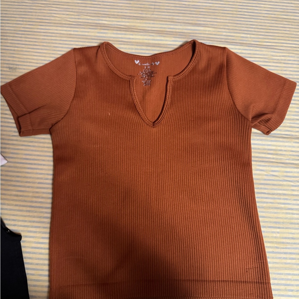 AG Adriano Goldschmied Burnt Orange Ribbed Tee